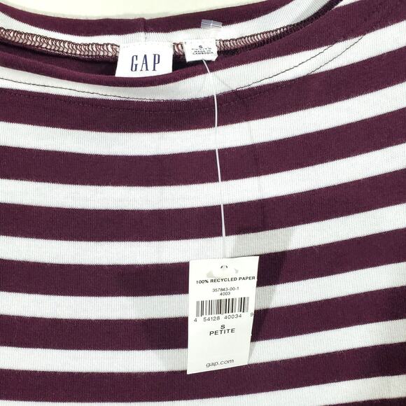Gap Boatneck Dress Burgundy/White Stripe 3/4 Sleeve Fitted Size Small Petite NWT - Picture 5 of 12